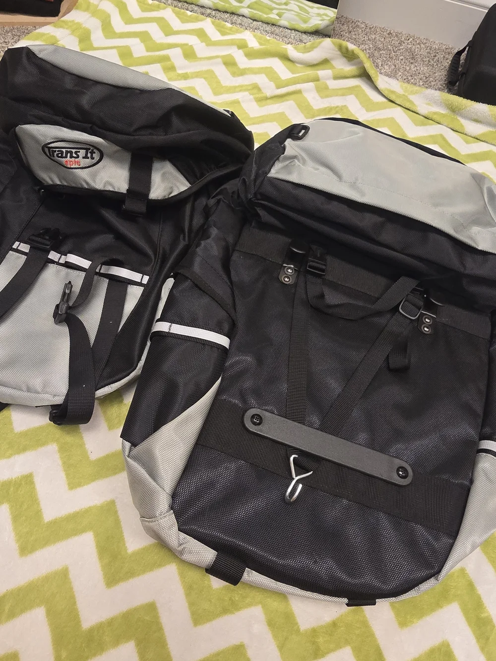 Pair of Black and Light Gray Bike Trans It Epic Pannier Bags New